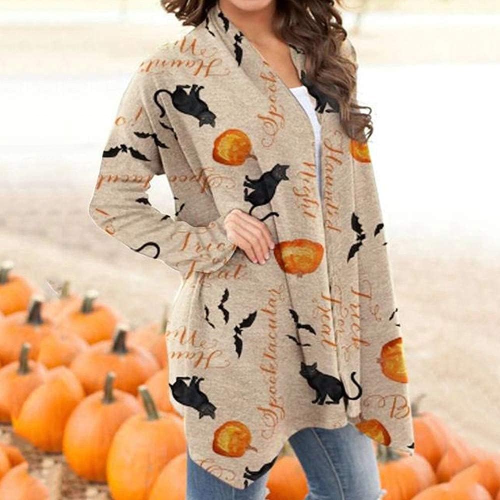 Women's Halloween Cat Pumpkin Cardigan Open Front Knit Outwear Coat Sweater Top - Picture 16 of 63