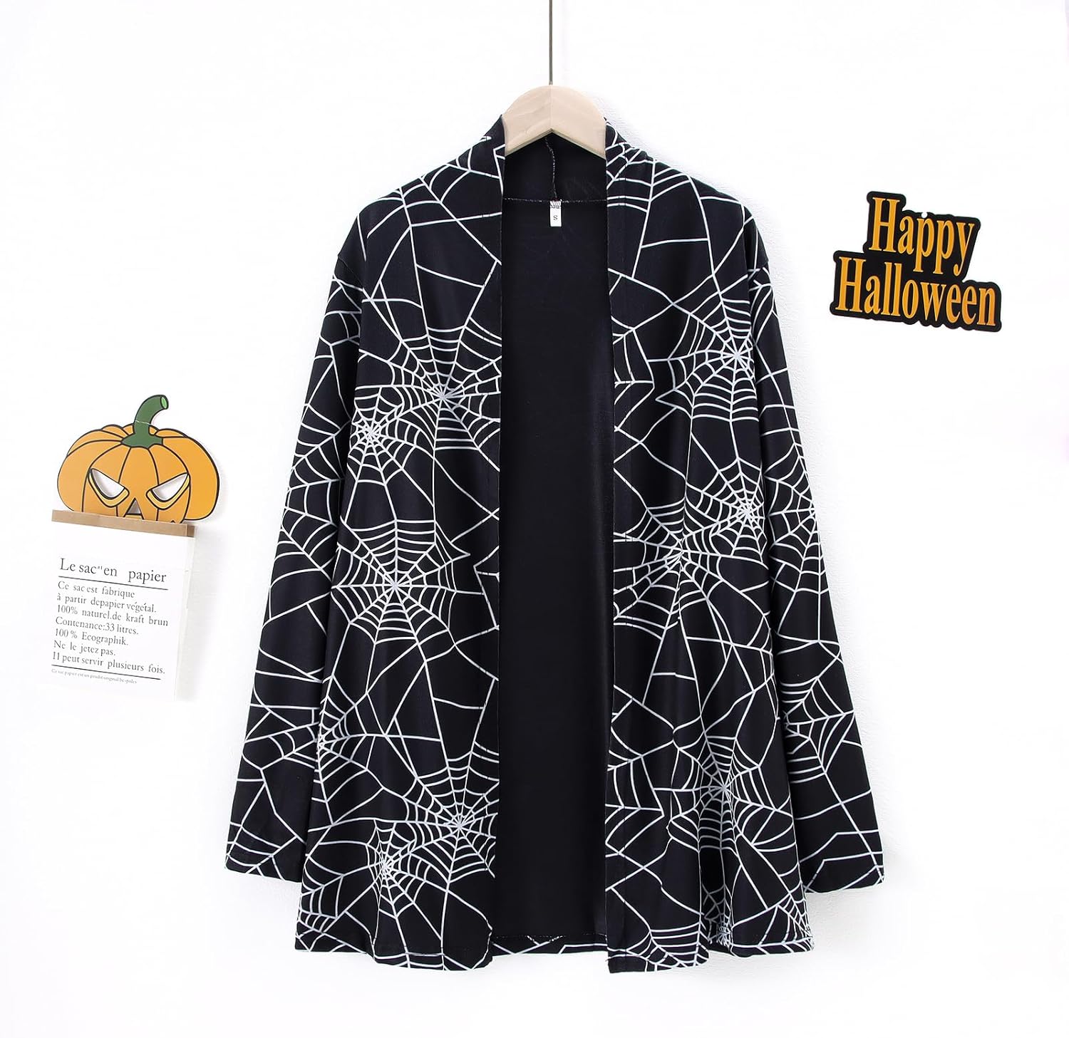 Women's Halloween Cat Pumpkin Cardigan Open Front Knit Outwear Coat Sweater Top - Picture 27 of 63