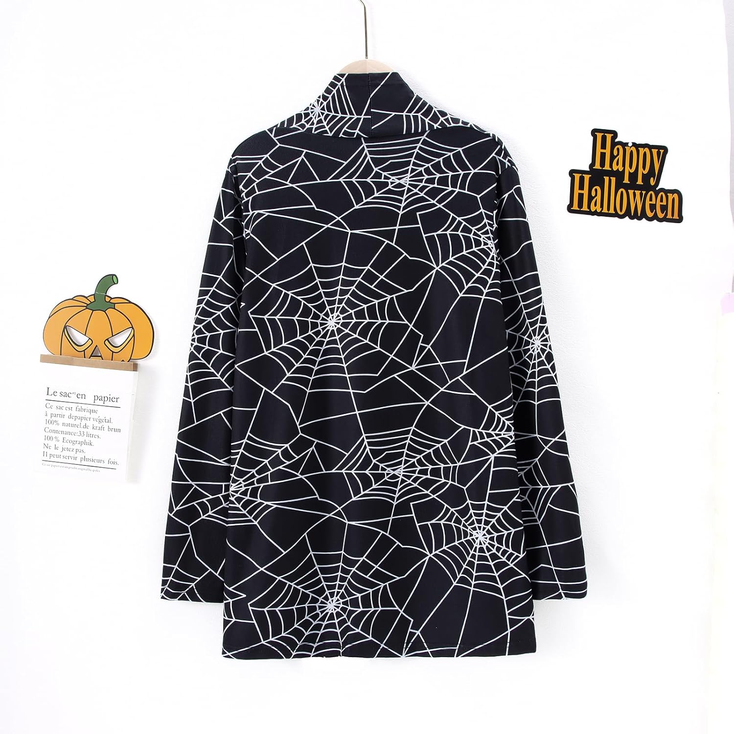 Women's Halloween Cat Pumpkin Cardigan Open Front Knit Outwear Coat Sweater Top - Picture 28 of 63