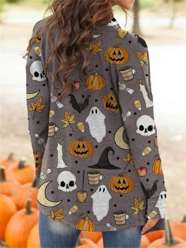 Women's Halloween Cat Pumpkin Cardigan Open Front Knit Outwear Coat Sweater Top - Picture 36 of 63