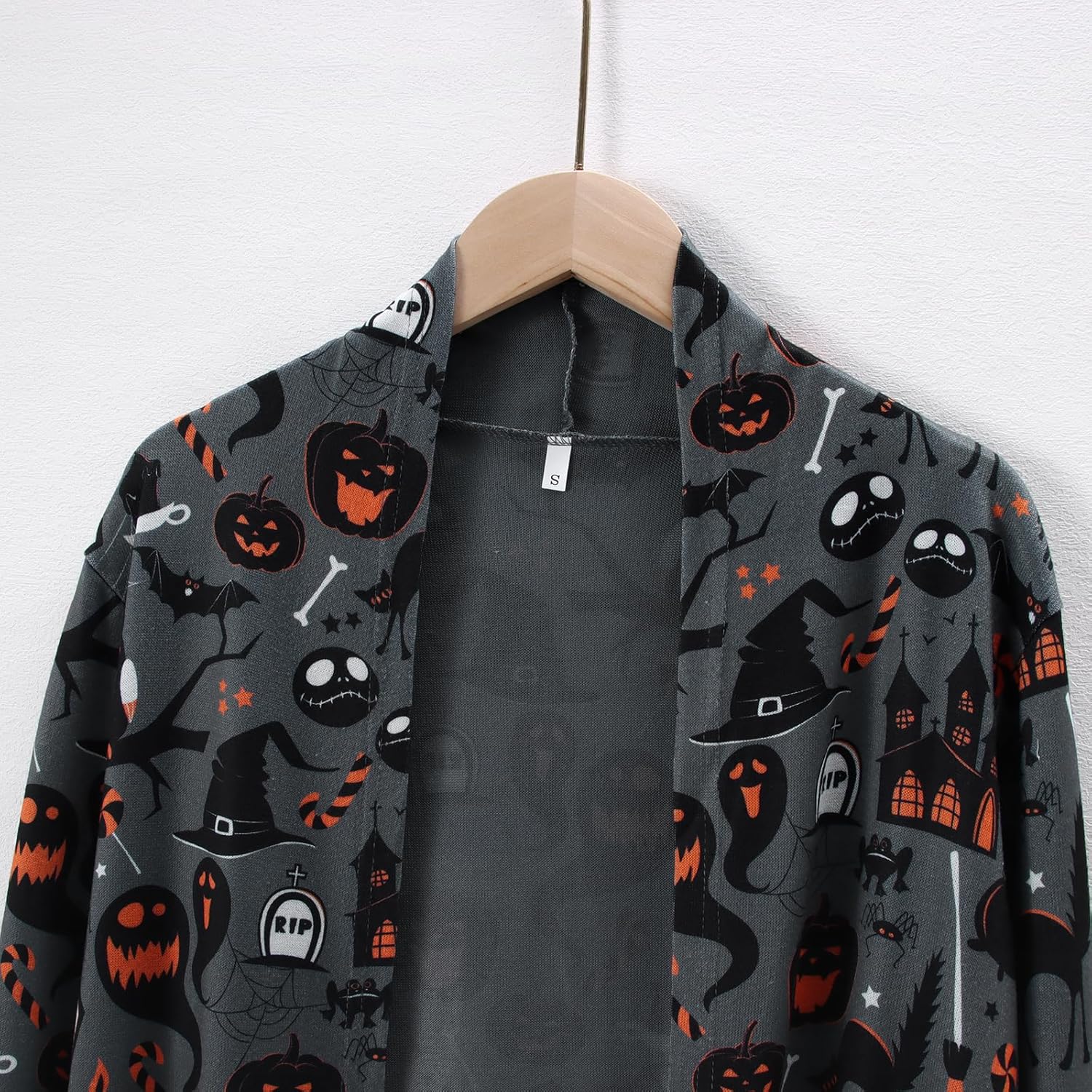 Women's Halloween Cat Pumpkin Cardigan Open Front Knit Outwear Coat Sweater Top - Picture 49 of 63