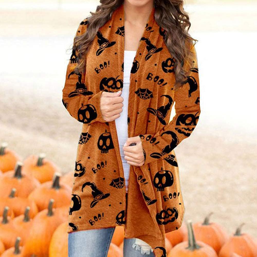 Women's Halloween Cat Pumpkin Cardigan Open Front Knit Outwear Coat Sweater Top - Picture 51 of 63