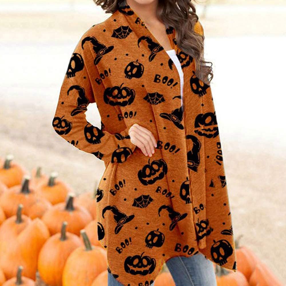 Women's Halloween Cat Pumpkin Cardigan Open Front Knit Outwear Coat Sweater Top - Picture 52 of 63