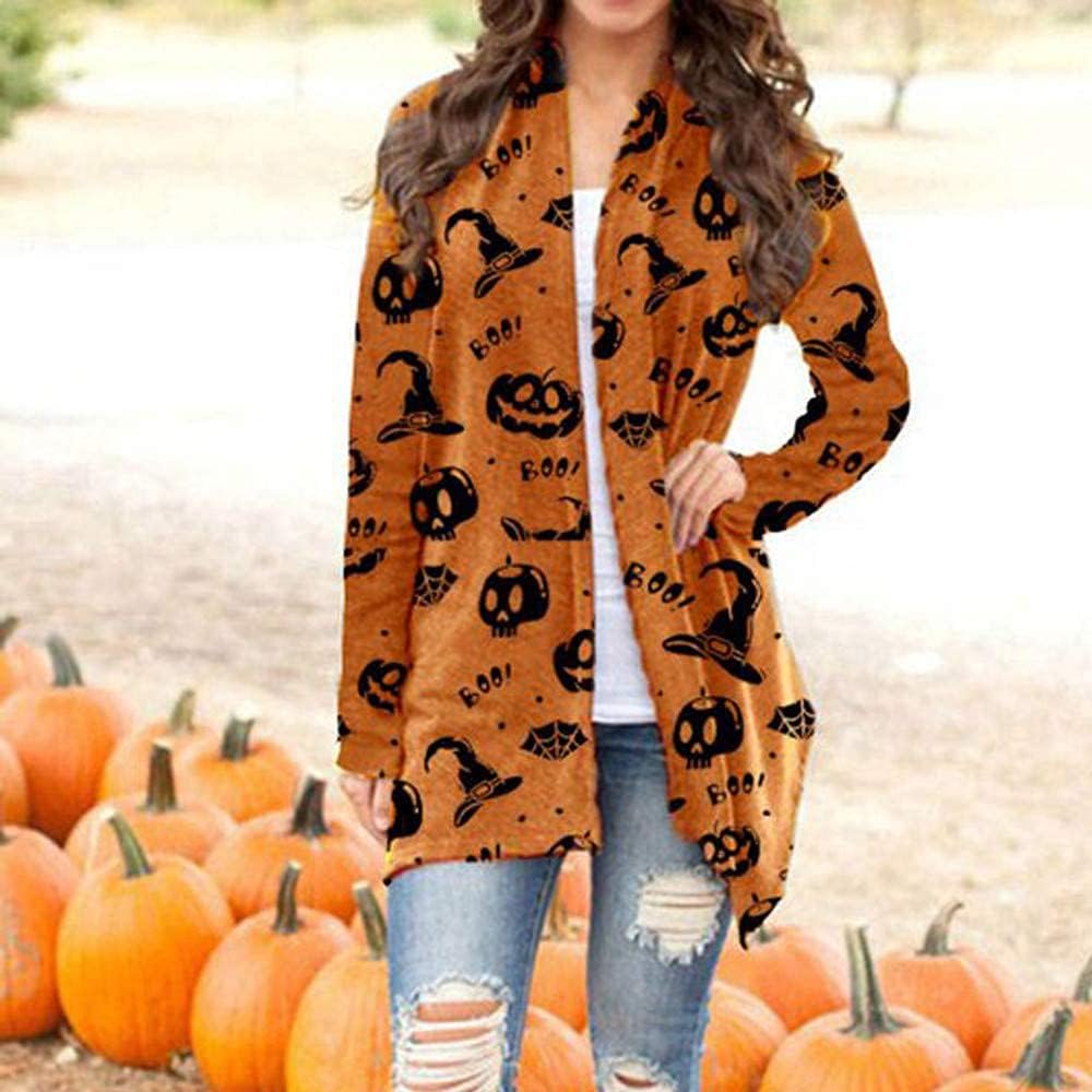 Women's Halloween Cat Pumpkin Cardigan Open Front Knit Outwear Coat Sweater Top - Picture 53 of 63