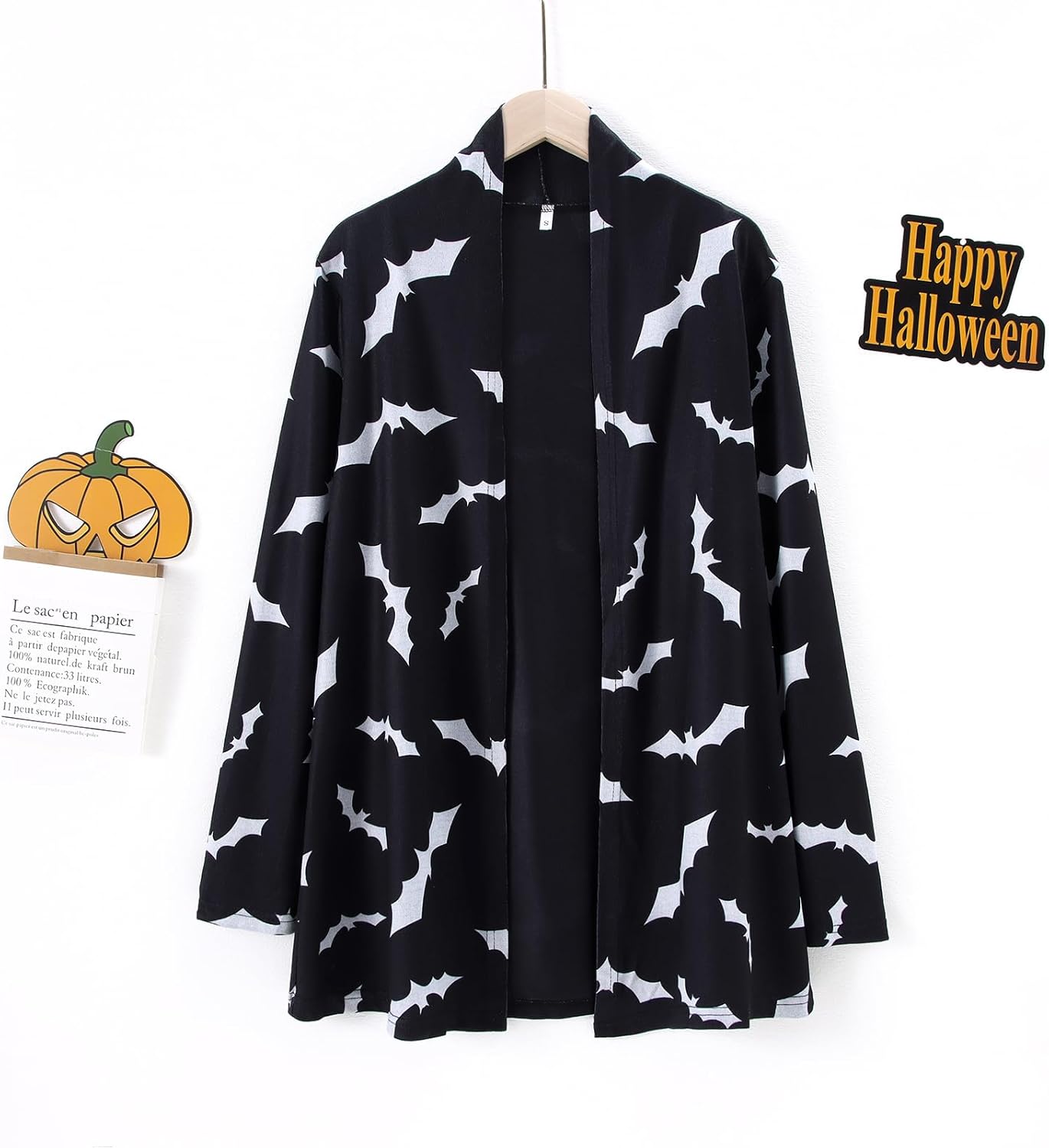 Women's Halloween Cat Pumpkin Cardigan Open Front Knit Outwear Coat Sweater Top - Picture 59 of 63