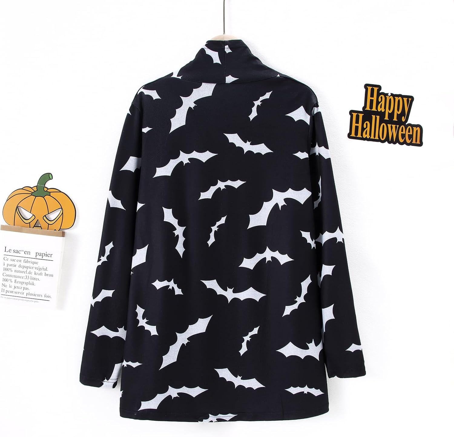 Women's Halloween Cat Pumpkin Cardigan Open Front Knit Outwear Coat Sweater Top - Picture 60 of 63