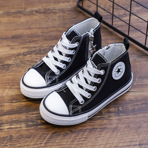 Kids Boys Girls Canvas Trainers Walking Shoes High Top Lace Up Casual Sneakers