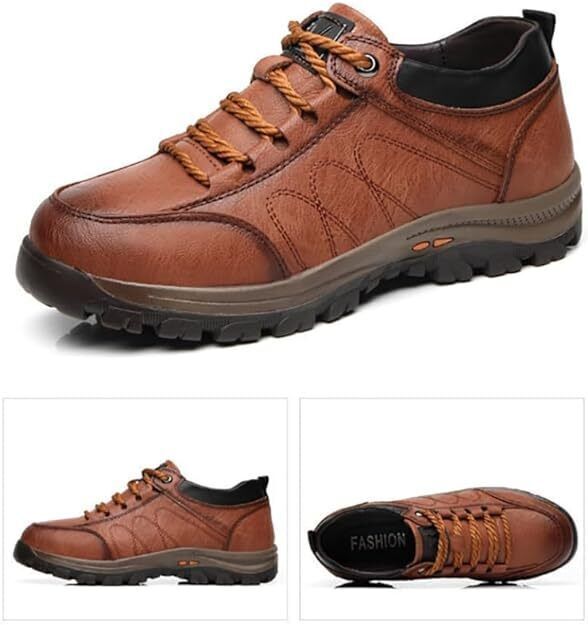 Mens Casual Hand Stitching Leather Arch Support Shoes Outdoor Hiking Lace Up