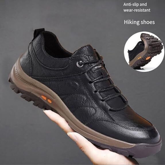 Mens Casual Hand Stitching Leather Arch Support Shoes Outdoor Hiking Lace Up