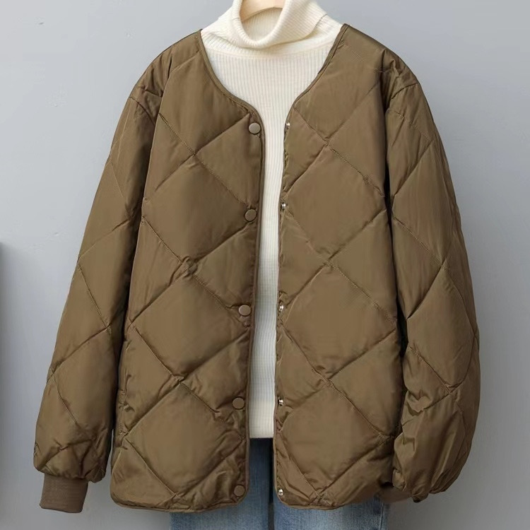 Womens Lightweight Round Neck Button Down Padded Coat Loose Winter Warm Outwear - Picture 7 of 7