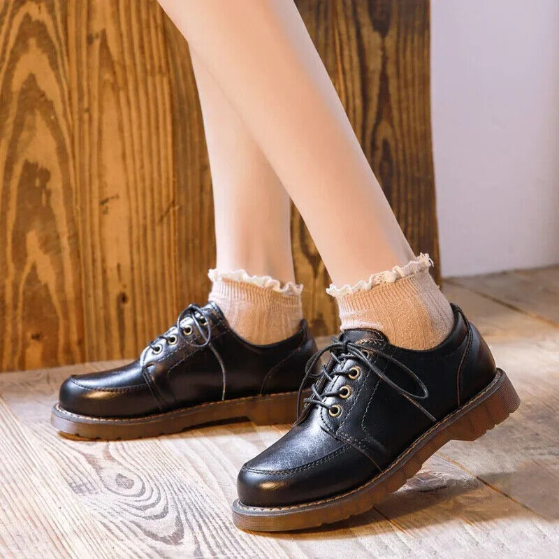 Women's Shoes Ladies Leather Female Round Toe Sewing Retro Comfortable College - Picture 25 of 26
