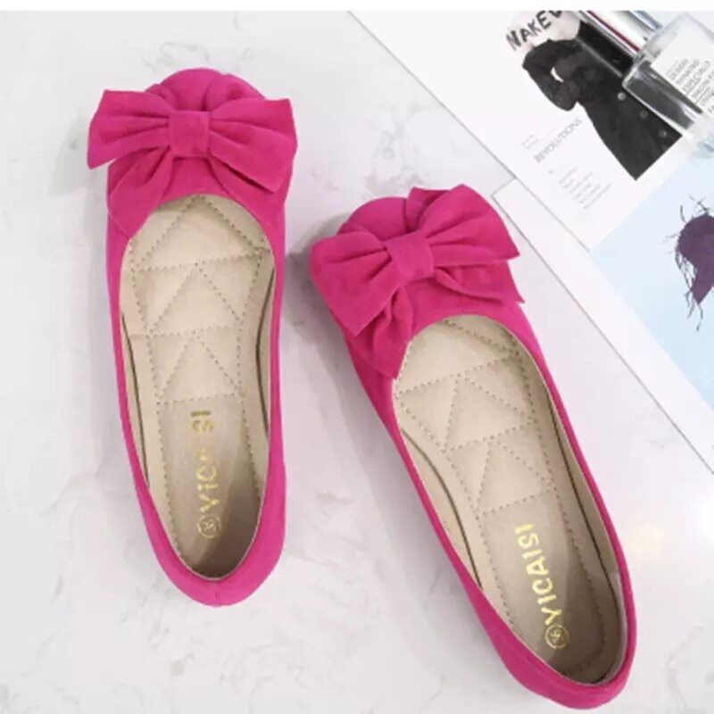 Zapatos de salón planos con puntera redonda lazo grande oficina cómodos plantilla talla grande para dama - Imagen 26 de 26