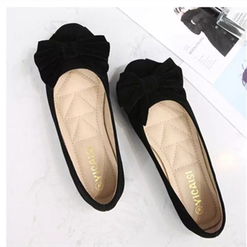 Zapatos de salón planos con puntera redonda lazo grande oficina cómodos plantilla talla grande para dama - Imagen 21 de 26