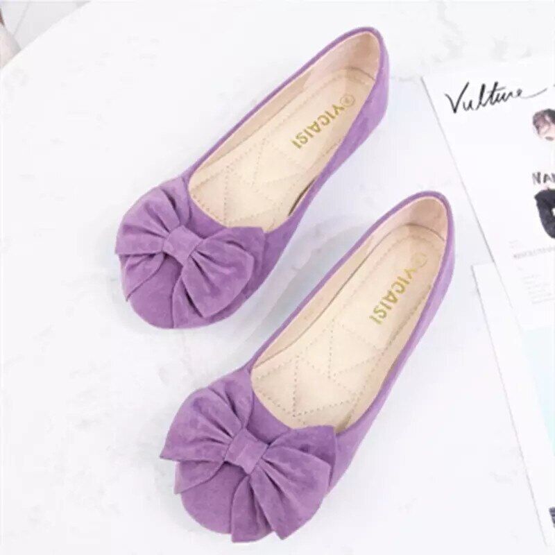Zapatos de salón planos con puntera redonda lazo grande oficina cómodos plantilla talla grande para dama - Imagen 24 de 26