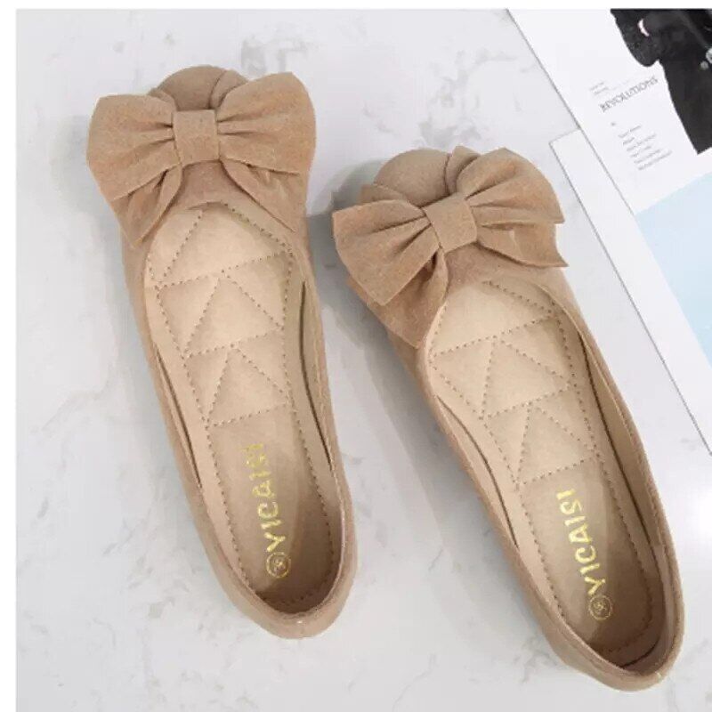 Zapatos de salón planos con puntera redonda lazo grande oficina cómodos plantilla talla grande para dama - Imagen 25 de 26