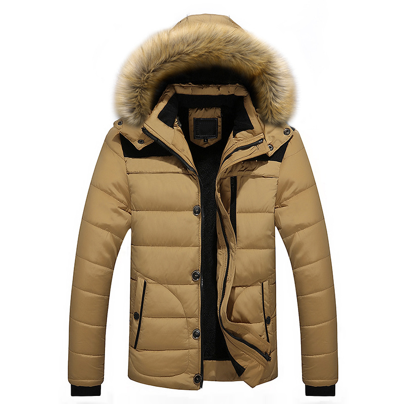 Parka uomo pile imbottito con cappuccio giacca collo pelliccia spesso invernale caldo cappotto outwear - Foto 19 di 19