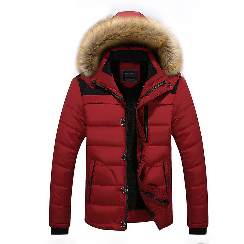 Parka uomo pile imbottito con cappuccio giacca collo pelliccia spesso invernale caldo cappotto outwear - Foto 18 di 19