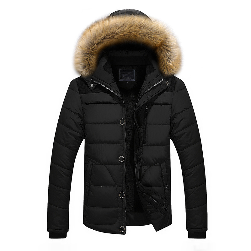 Parka uomo pile imbottito con cappuccio giacca collo pelliccia spesso invernale caldo cappotto outwear - Foto 16 di 19