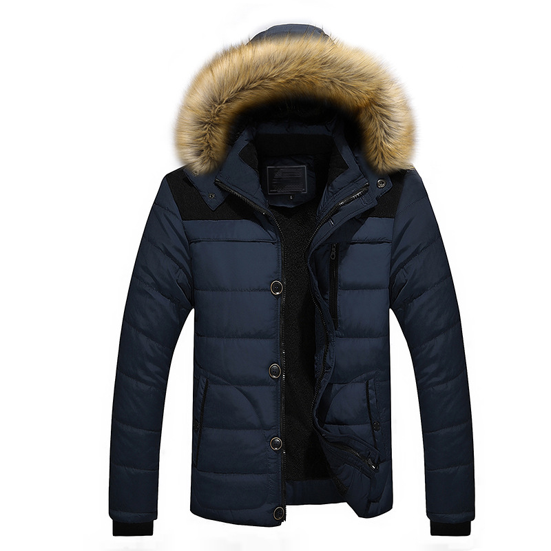 Parka uomo pile imbottito con cappuccio giacca collo pelliccia spesso invernale caldo cappotto outwear - Foto 17 di 19