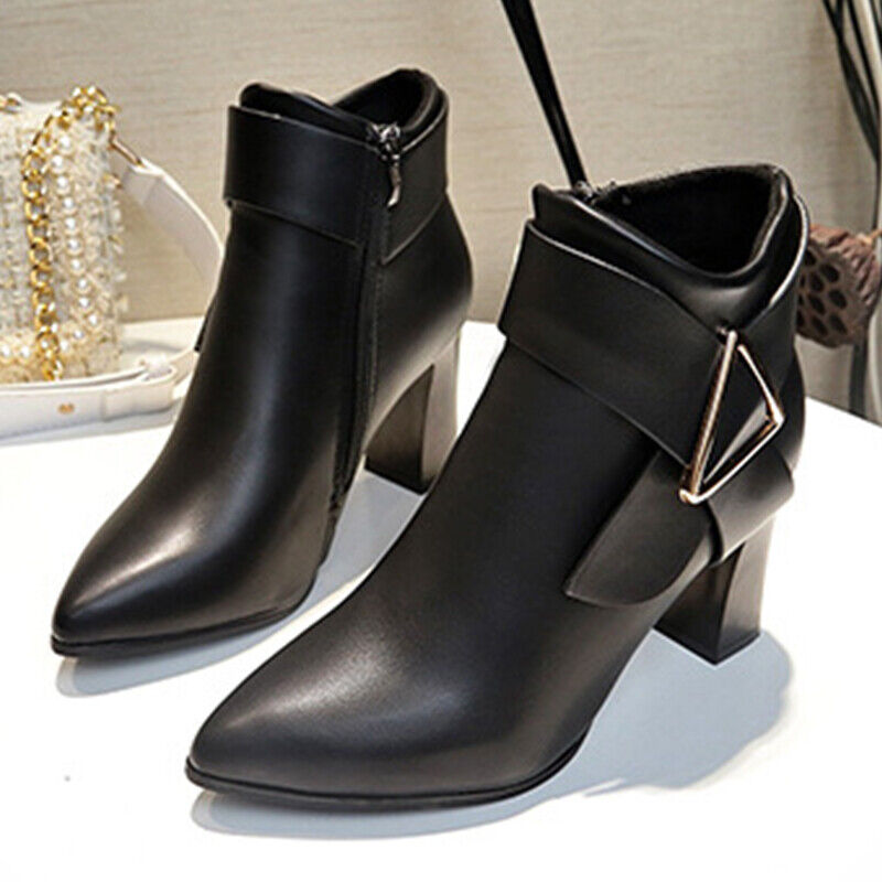 Stivaletti donna alla moda tacco alto a punta scarpe donna stivali corti - Foto 15 di 16