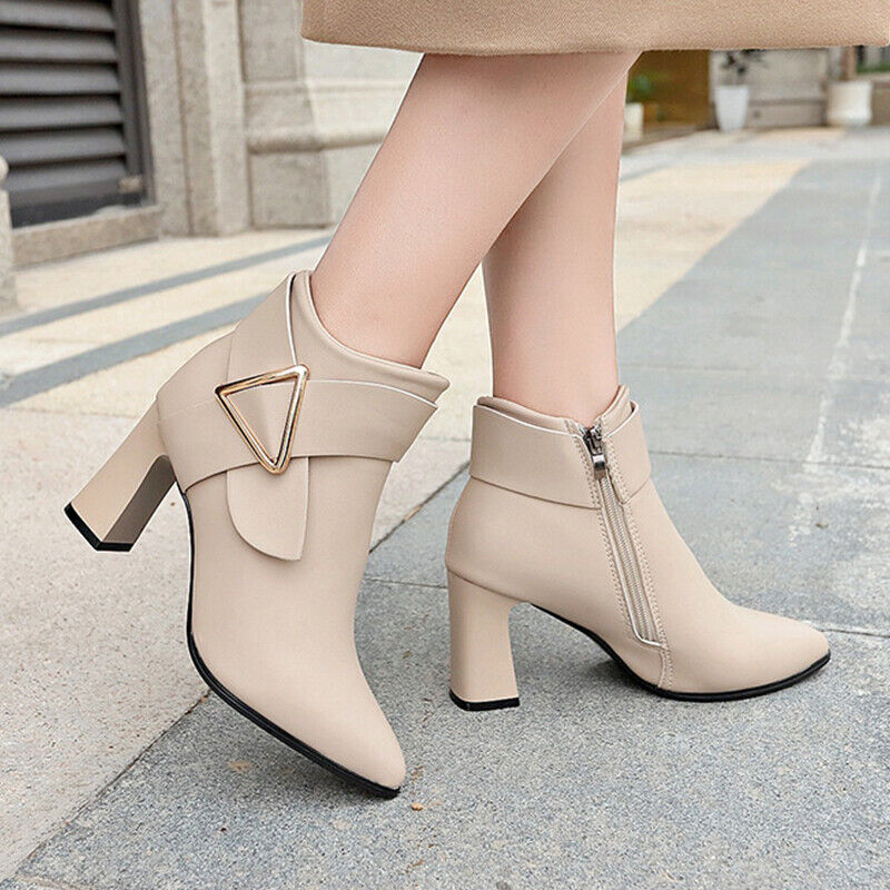Stivaletti donna alla moda tacco alto a punta scarpe donna stivali corti - Foto 16 di 16