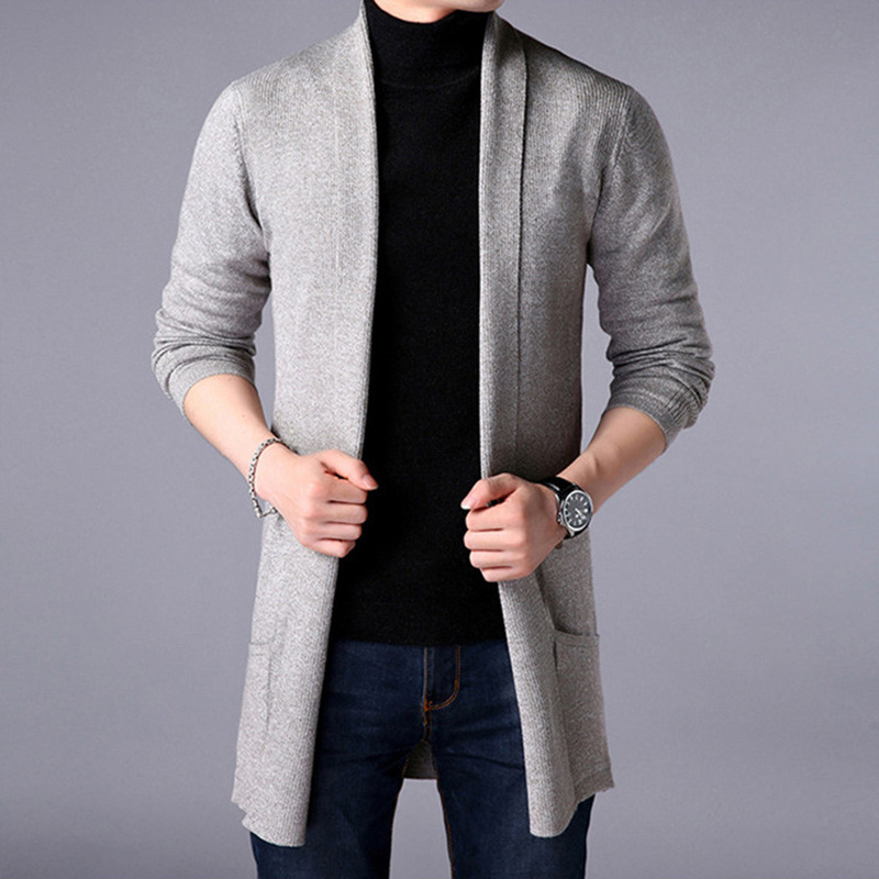 Men's Tops Knit Cardigan Mid-Length Slim Fit Long Sleeve Sweater Knitwear Jacket