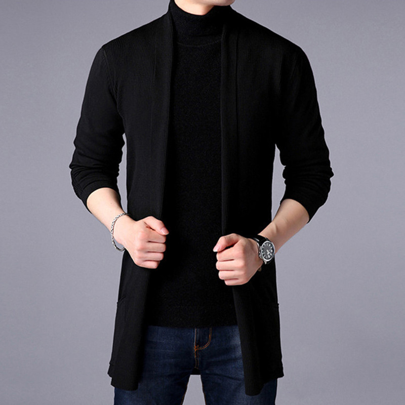 Men's Tops Knit Cardigan Mid-Length Slim Fit Long Sleeve Sweater Knitwear Jacket