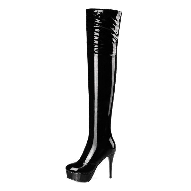 FASHION Women Over-the-Knee Boots Shiny Leather Heels Boots Black Red Nude Shoes