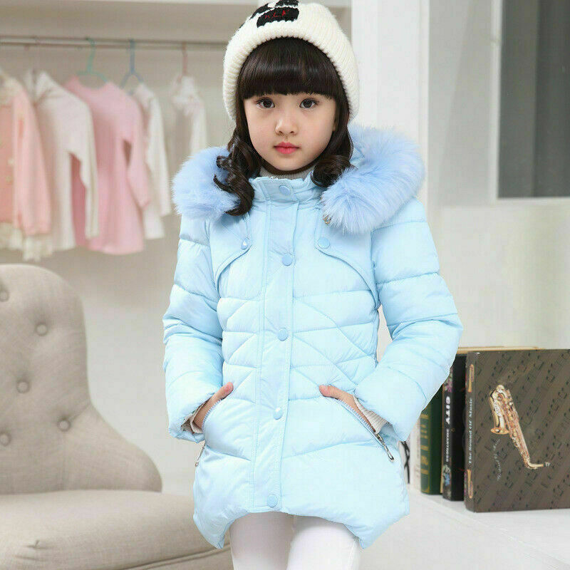Girls Down Cotton Long Coat Warm Outwear Winter Coat Kids Hooded Jackets - Picture 11 of 14