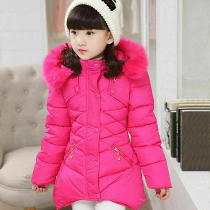 Girls Down Cotton Long Coat Warm Outwear Winter Coat Kids Hooded Jackets - Picture 14 of 14