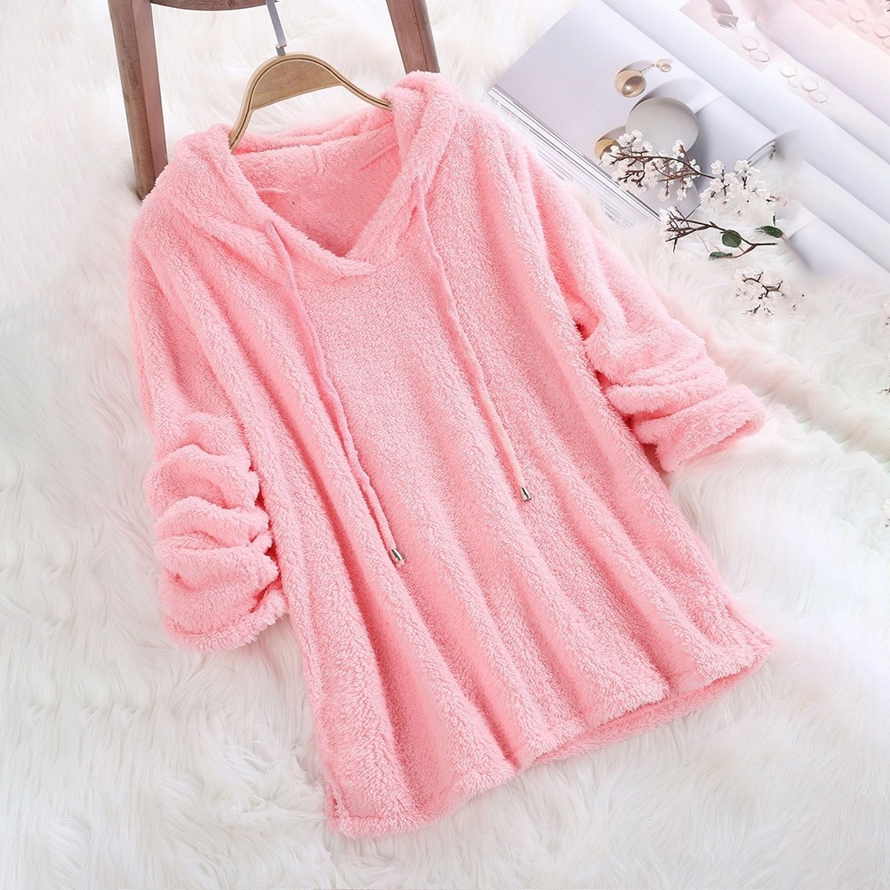 Sudadera con capucha de lana mullida cálida de talla grande para mujer - Imagen 8 de 12
