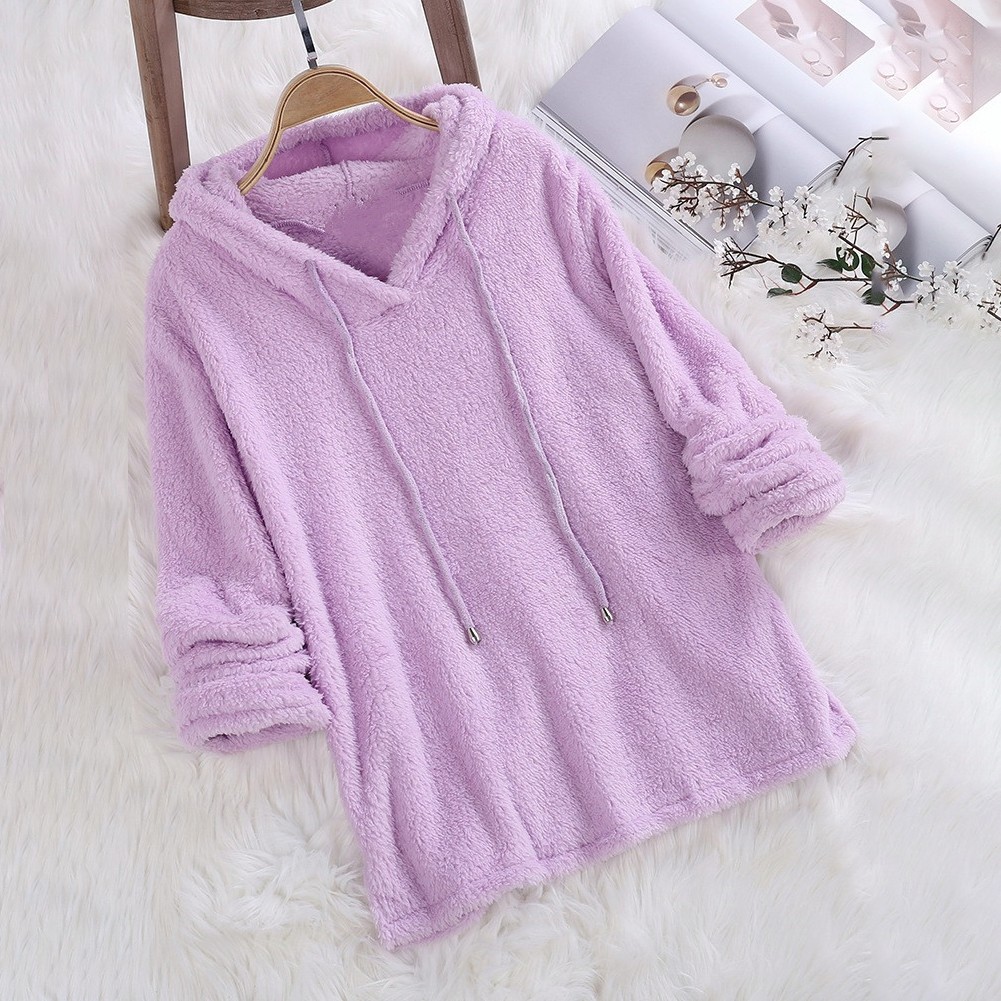 Sudadera con capucha de lana mullida cálida de talla grande para mujer - Imagen 9 de 12