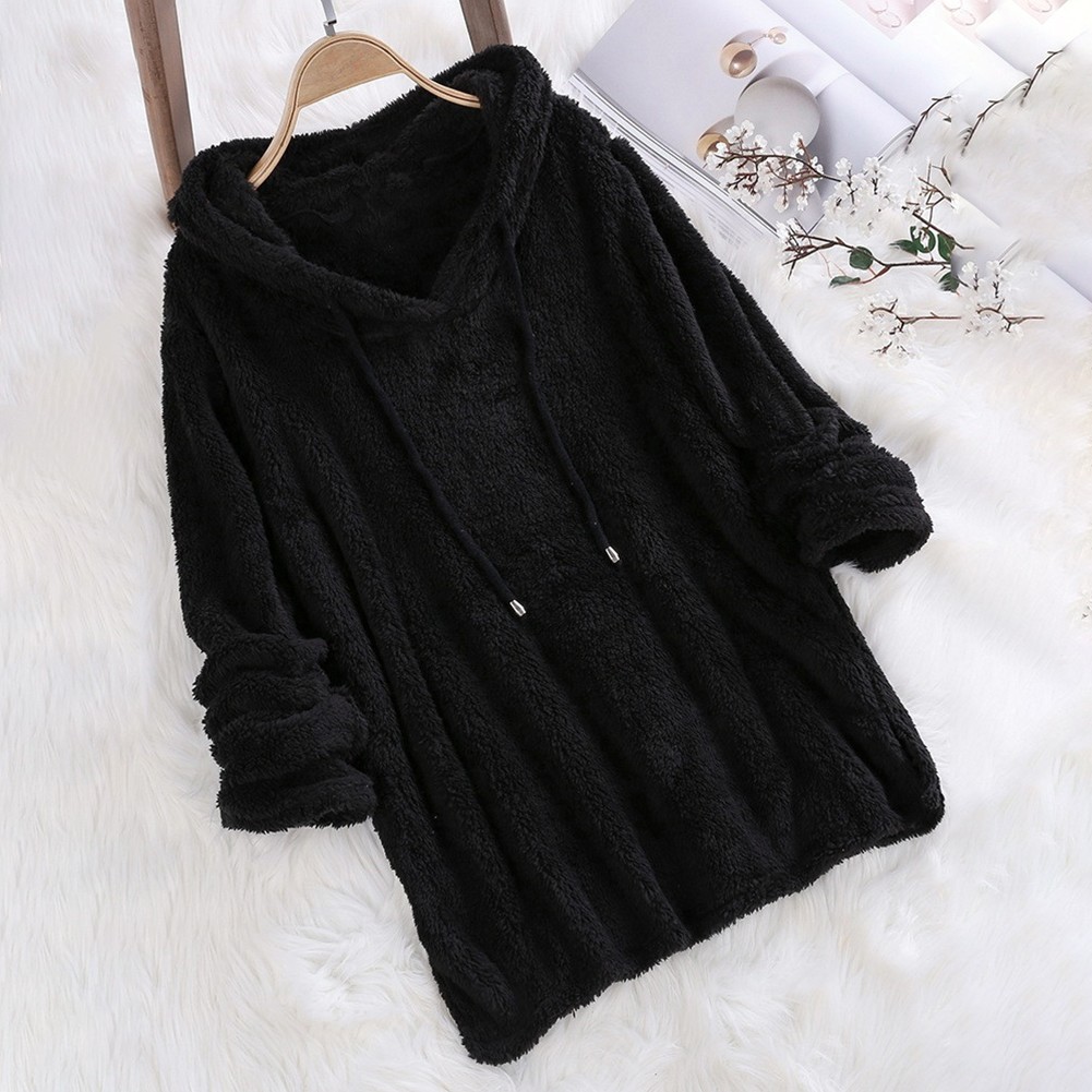 Sudadera con capucha de lana mullida cálida de talla grande para mujer - Imagen 10 de 12