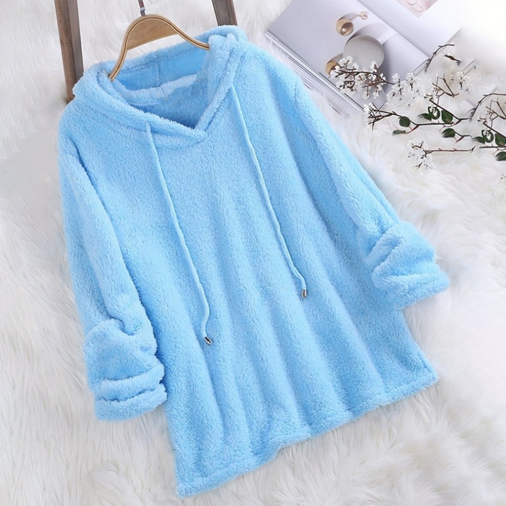 Sudadera con capucha de lana mullida cálida de talla grande para mujer - Imagen 12 de 12
