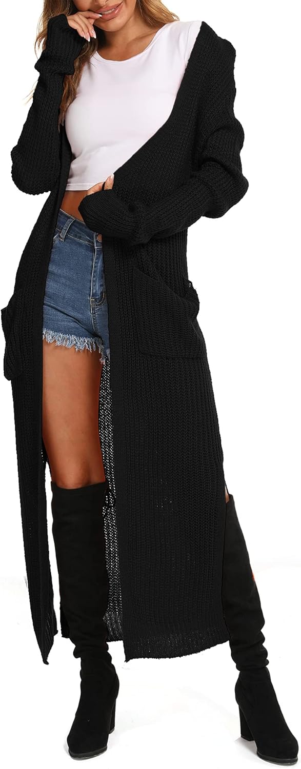 Women Casual Long Sleeve Split Open Cardigan Knit Cardigan Sweaters with Pockets - Picture 27 of 136