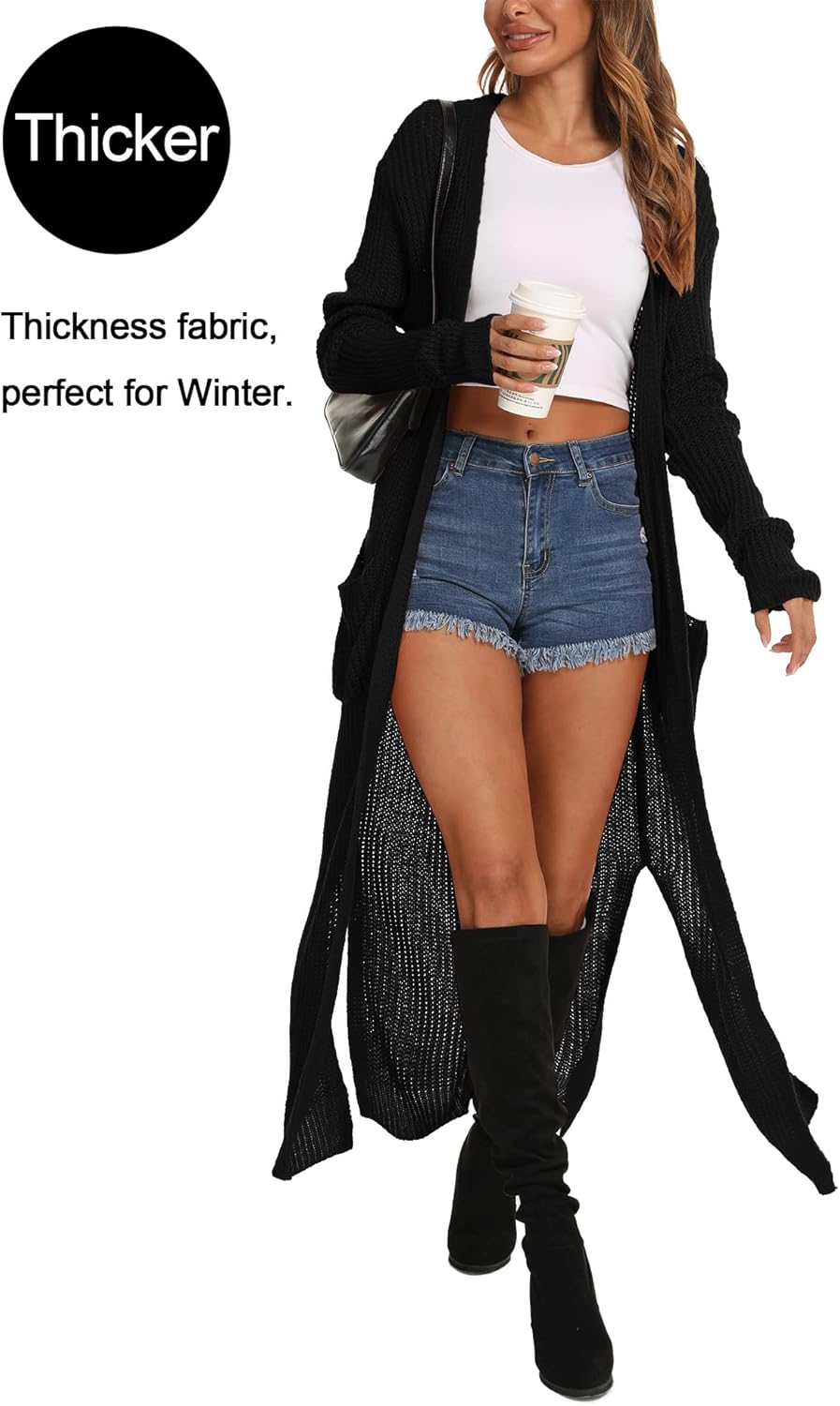Women Casual Long Sleeve Split Open Cardigan Knit Cardigan Sweaters with Pockets - Picture 25 of 136