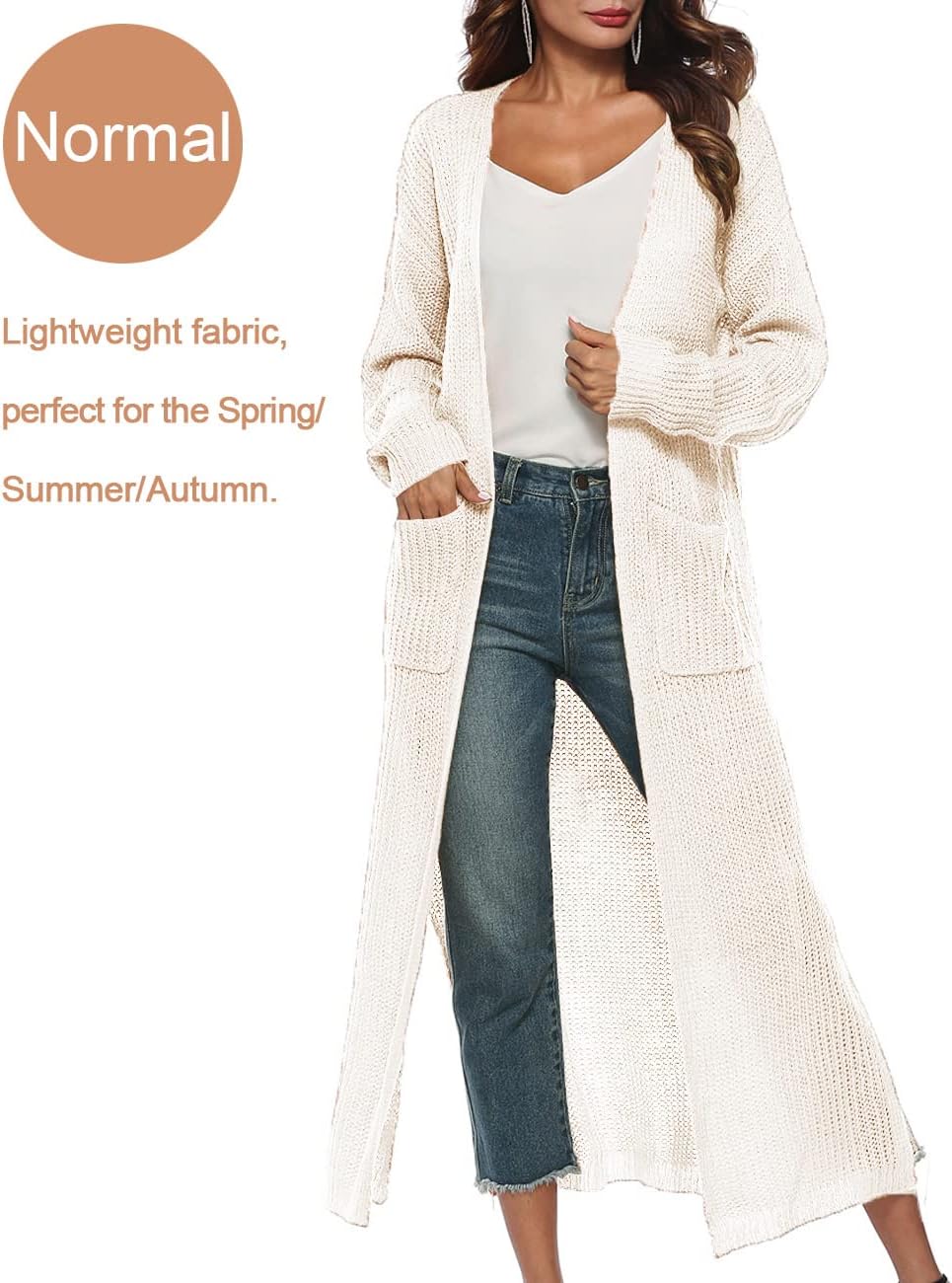 Women Casual Long Sleeve Split Open Cardigan Knit Cardigan Sweaters with Pockets - Picture 31 of 136