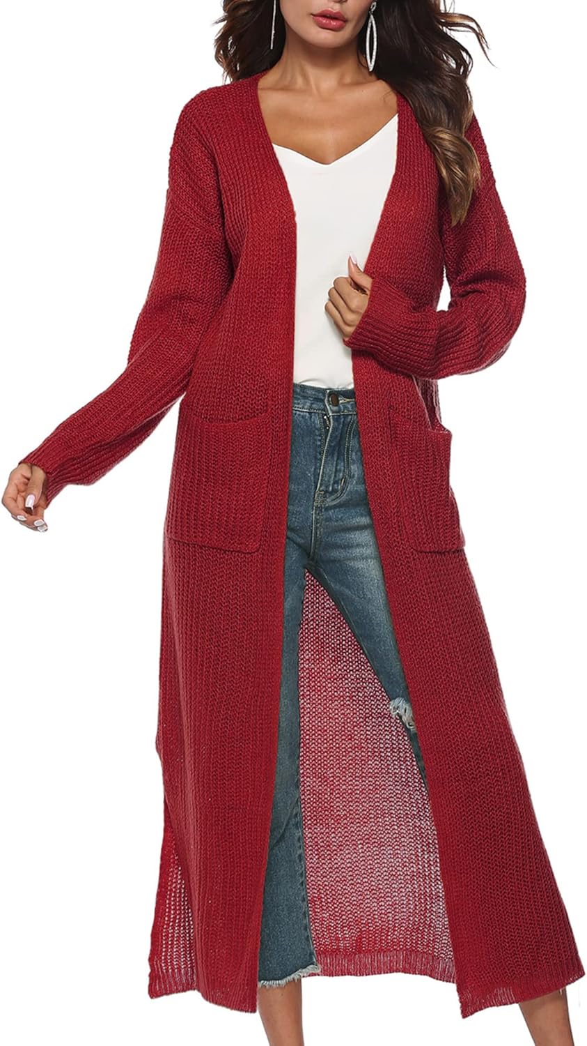 Women Casual Long Sleeve Split Open Cardigan Knit Cardigan Sweaters with Pockets - Picture 35 of 136