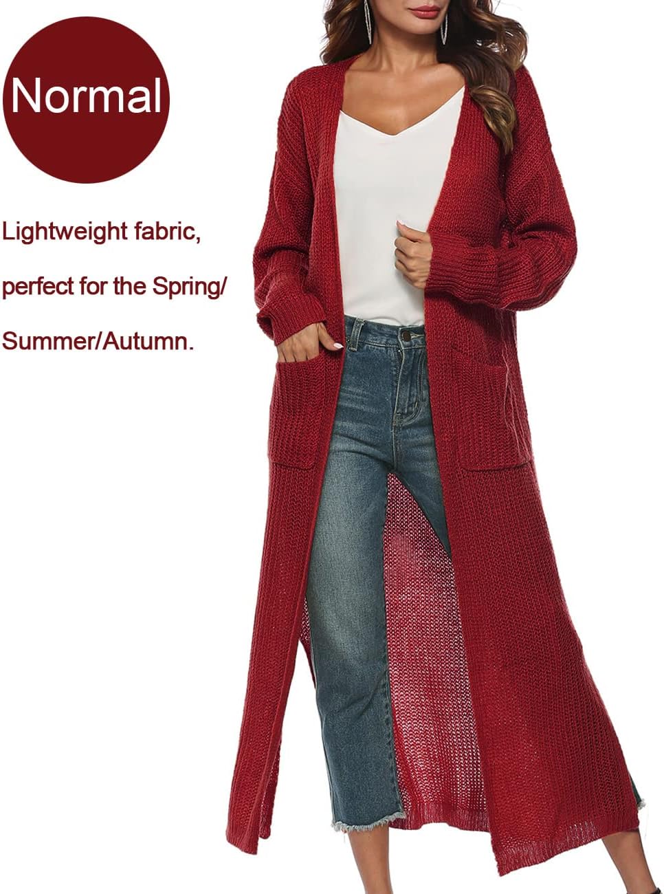 Women Casual Long Sleeve Split Open Cardigan Knit Cardigan Sweaters with Pockets - Picture 36 of 136