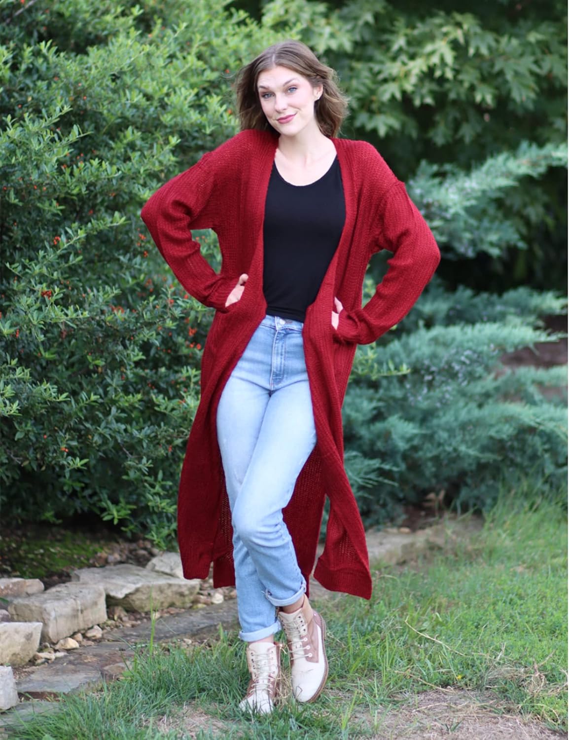 Women Casual Long Sleeve Split Open Cardigan Knit Cardigan Sweaters with Pockets - Picture 37 of 136