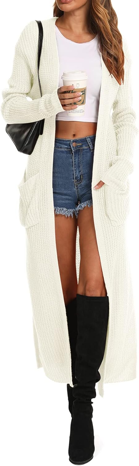 Women Casual Long Sleeve Split Open Cardigan Knit Cardigan Sweaters with Pockets - Picture 40 of 136