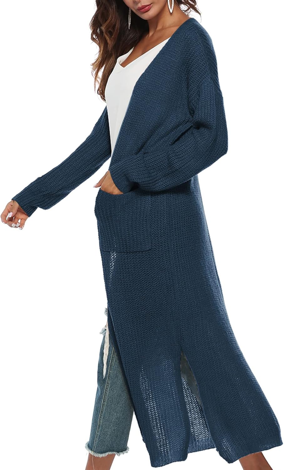 Women Casual Long Sleeve Split Open Cardigan Knit Cardigan Sweaters with Pockets - Picture 47 of 136