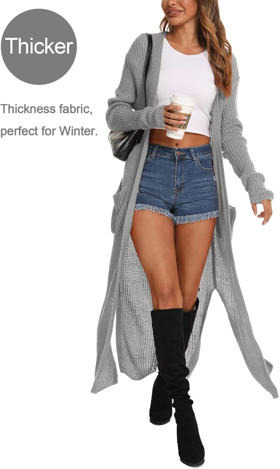 Women Casual Long Sleeve Split Open Cardigan Knit Cardigan Sweaters with Pockets - Picture 51 of 136