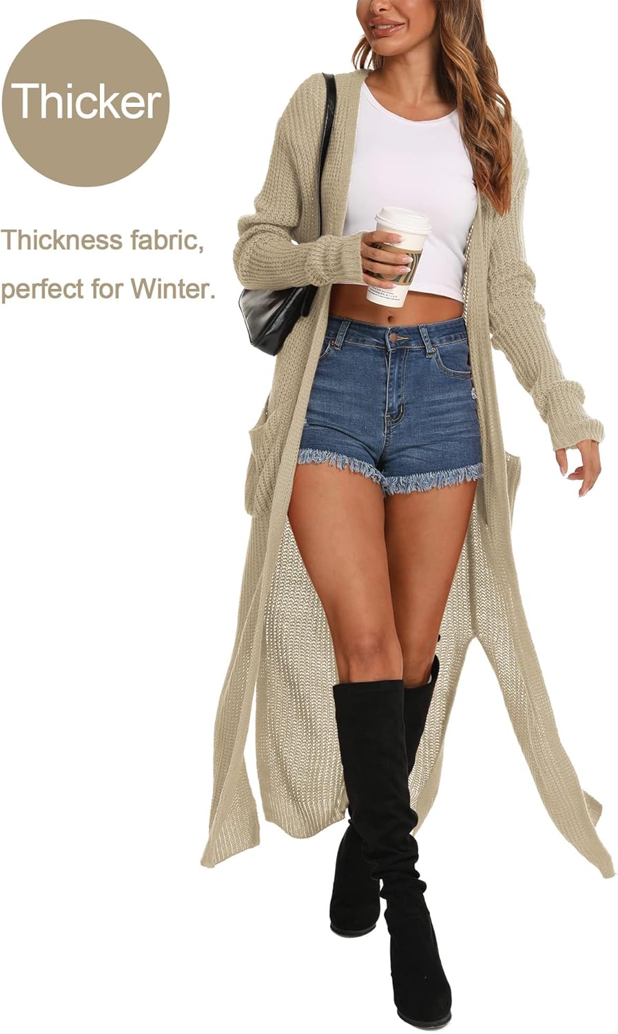 Women Casual Long Sleeve Split Open Cardigan Knit Cardigan Sweaters with Pockets - Picture 56 of 136