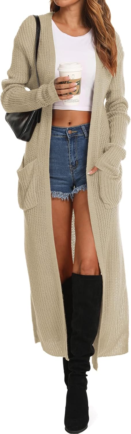 Women Casual Long Sleeve Split Open Cardigan Knit Cardigan Sweaters with Pockets - Picture 58 of 136