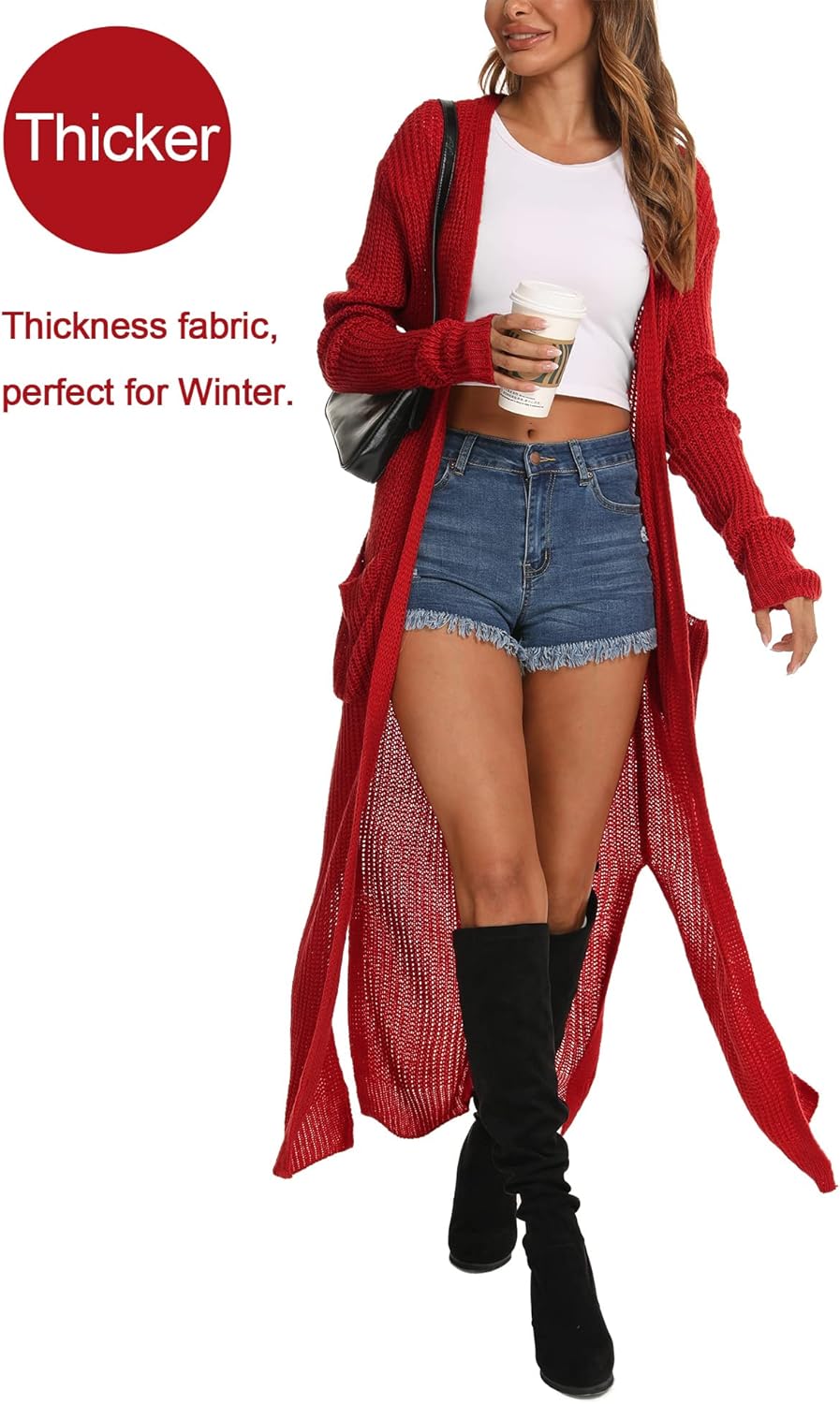 Women Casual Long Sleeve Split Open Cardigan Knit Cardigan Sweaters with Pockets - Picture 61 of 136