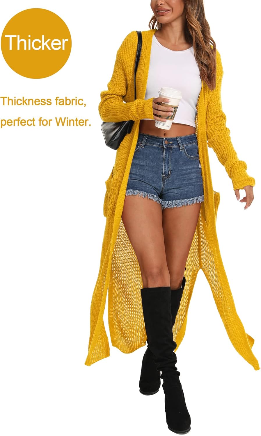 Women Casual Long Sleeve Split Open Cardigan Knit Cardigan Sweaters with Pockets - Picture 72 of 136