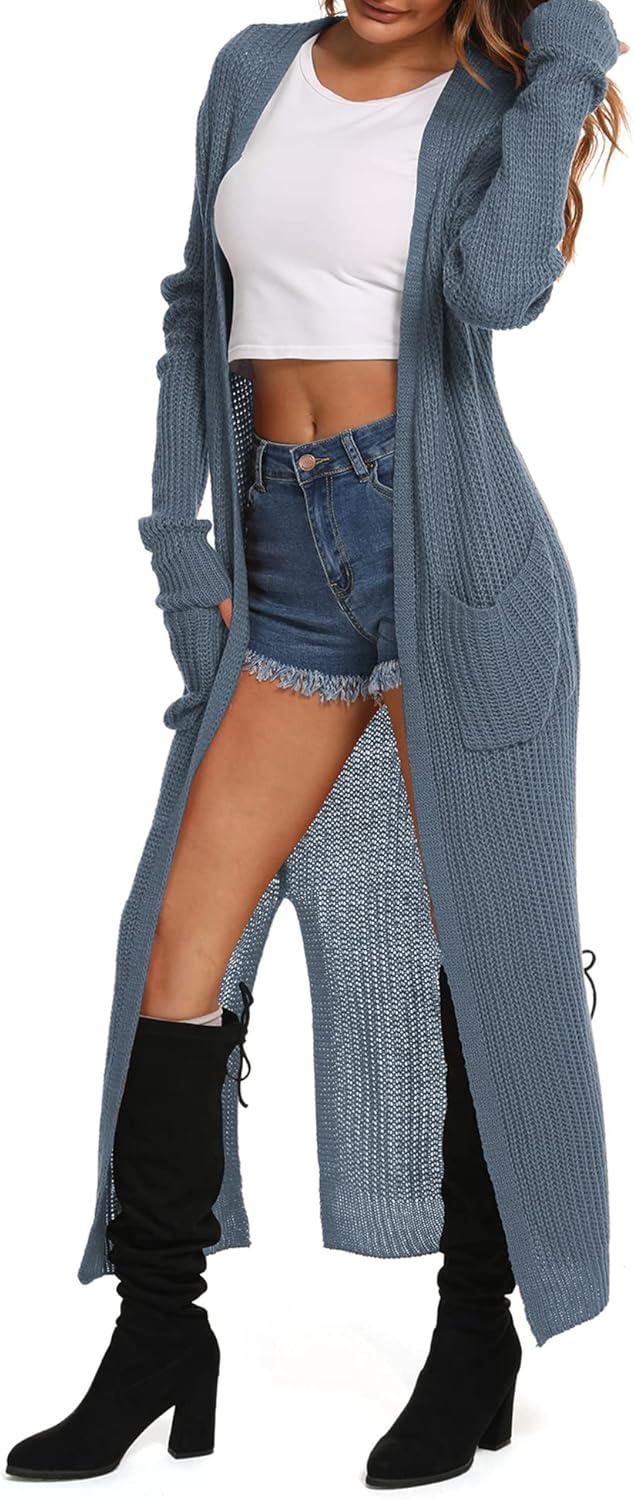 Women Casual Long Sleeve Split Open Cardigan Knit Cardigan Sweaters with Pockets - Picture 76 of 136