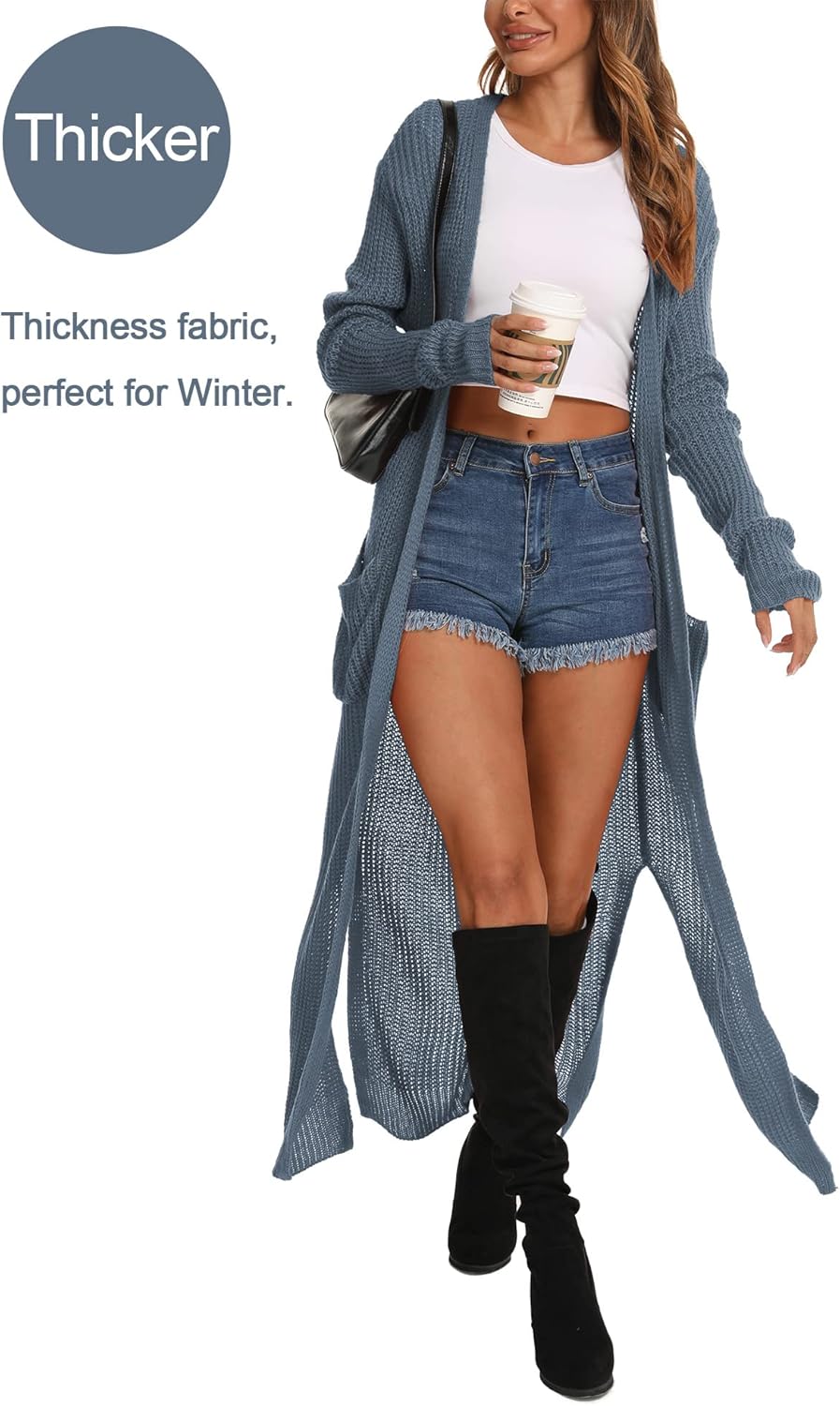 Women Casual Long Sleeve Split Open Cardigan Knit Cardigan Sweaters with Pockets - Picture 77 of 136