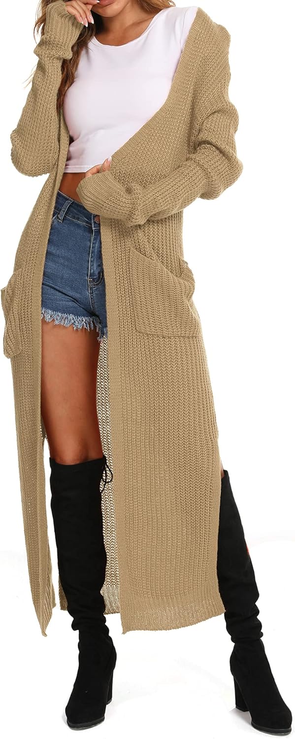 Women Casual Long Sleeve Split Open Cardigan Knit Cardigan Sweaters with Pockets - Picture 92 of 136